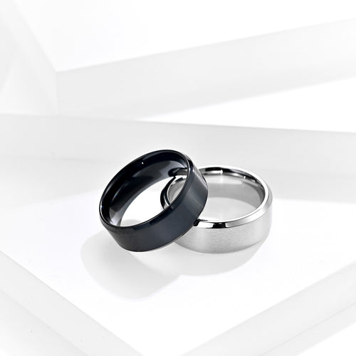 Brushed Band - black and silver band rings