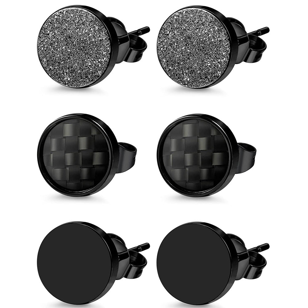 Carbon Black Studs - black stud earrings, three textures
