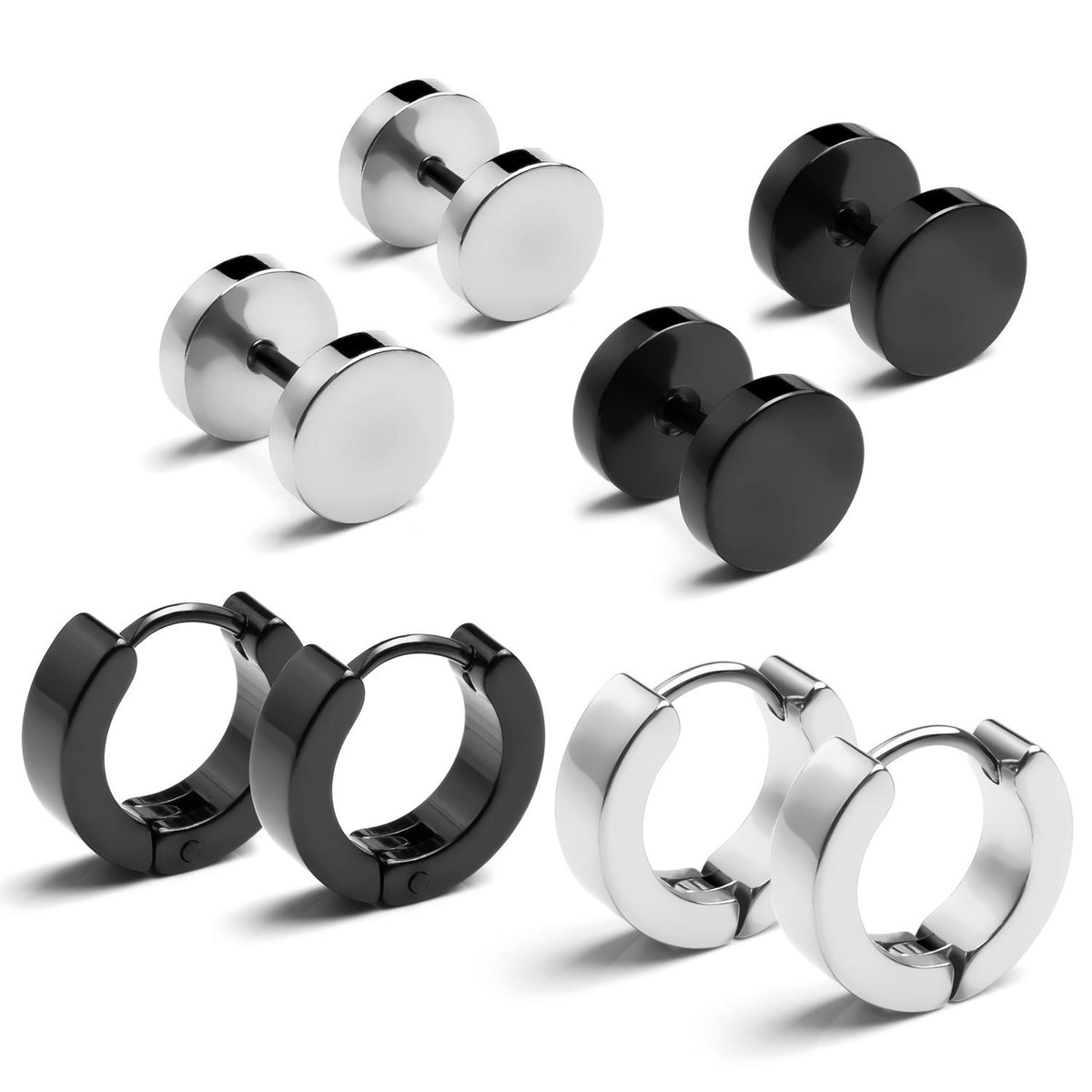 Dumbbell Studs - dumbbell studs and huggies, steel and black