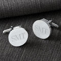 Classic Round Silver-Hue Cufflinks, Up to Three Initials - round silver-hue cufflinks with sample monogram