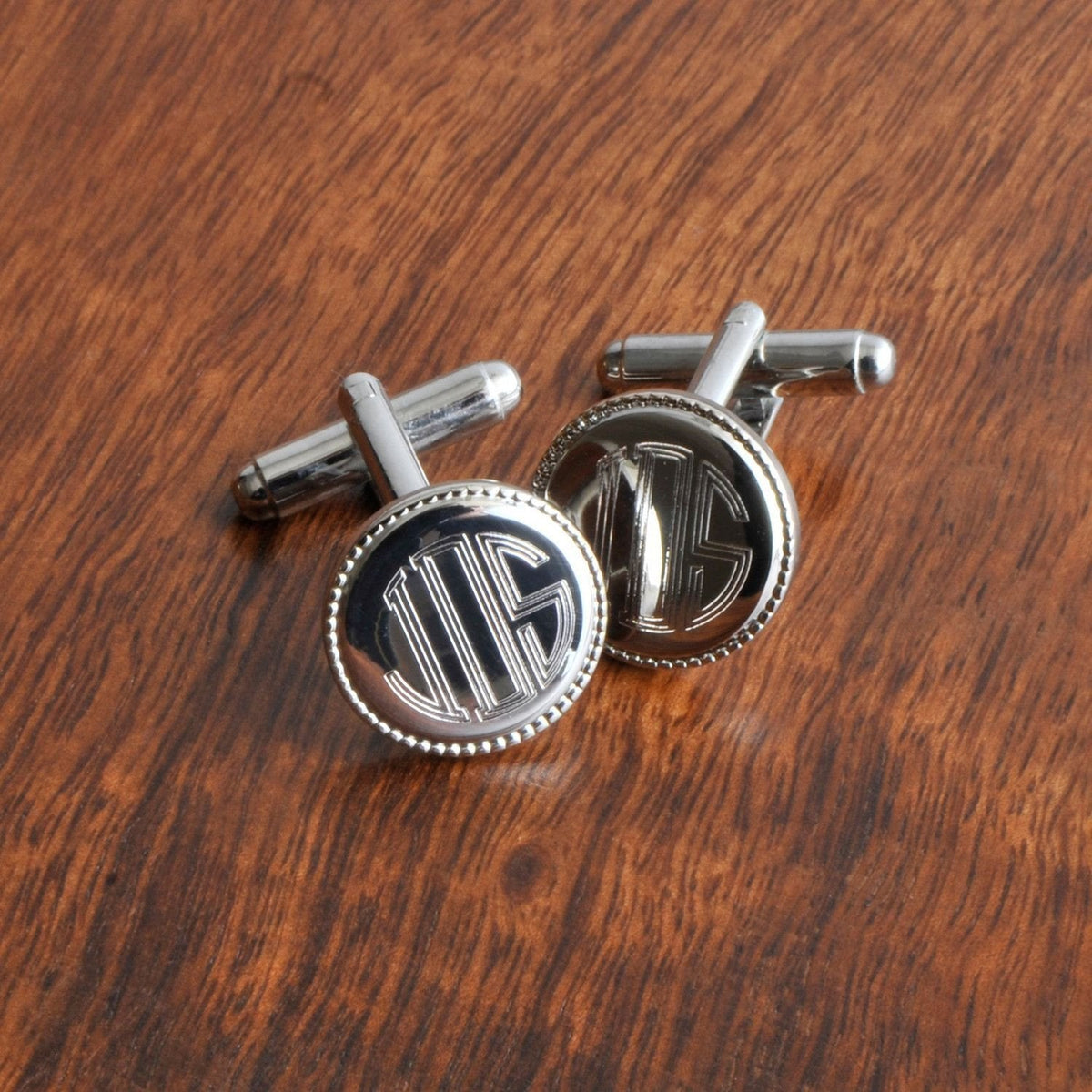 Round Silver-Plated Monogram Cufflinks