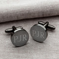 Gunmetal Matte Round Engraved Cufflinks