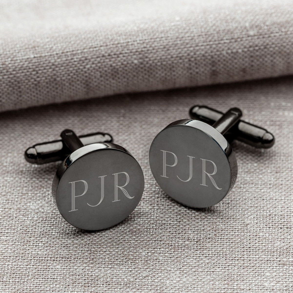 Gunmetal Matte Round Engraved Cufflinks