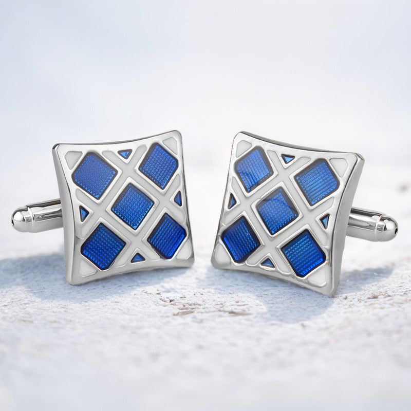 Blue Square Check Cufflinks
