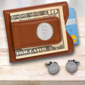 Leather Money Clip Wallet and Gunmetal Cufflinks Gift Set - leather money clip wallet with matching cufflinks