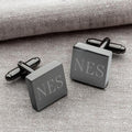 Gunmetal-Finish Square Engraved Cufflinks - gunmetal square cufflinks with sample monogram