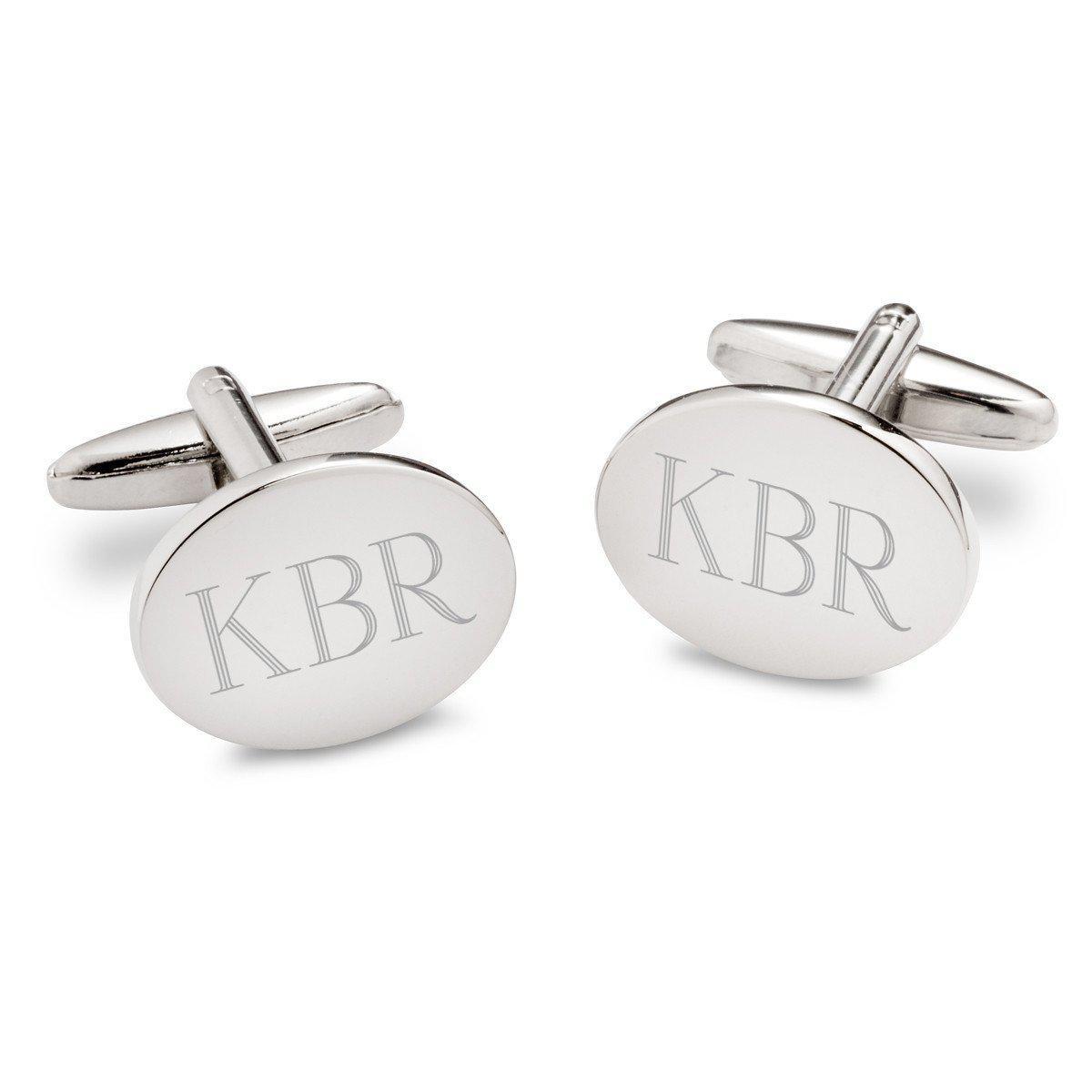 Polished Silvertone Oval Cufflinks, Engraved Initials