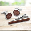 Walnut Wood Cufflinks and Tie Clip Gift Set - walnut cufflinks and matching tie clip set