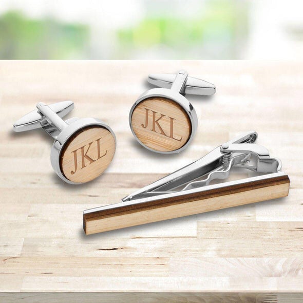 Bamboo Fiber Cufflinks and Tie Clip Gift Set - bamboo cufflinks and matching tie clip set