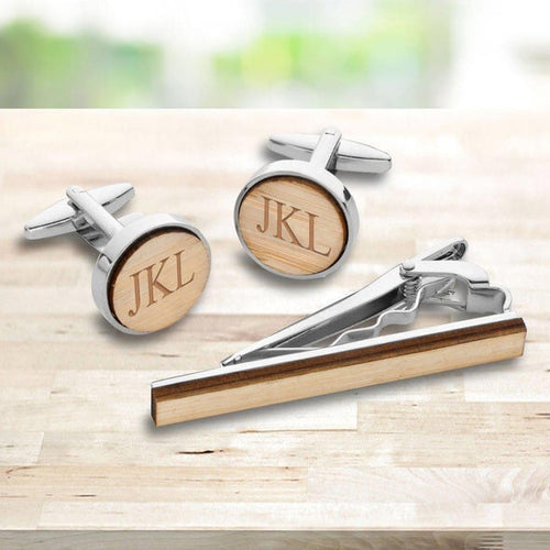 Bamboo Fiber Cufflinks and Tie Clip Gift Set - bamboo cufflinks and matching tie clip set